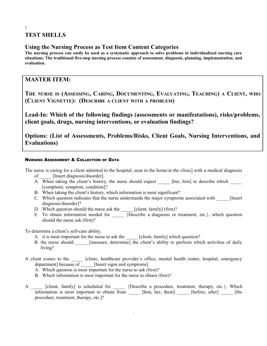 Using the Nursing Process As Test Item Content Categories