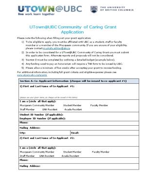Utown UBC Community of Caring Grant Application