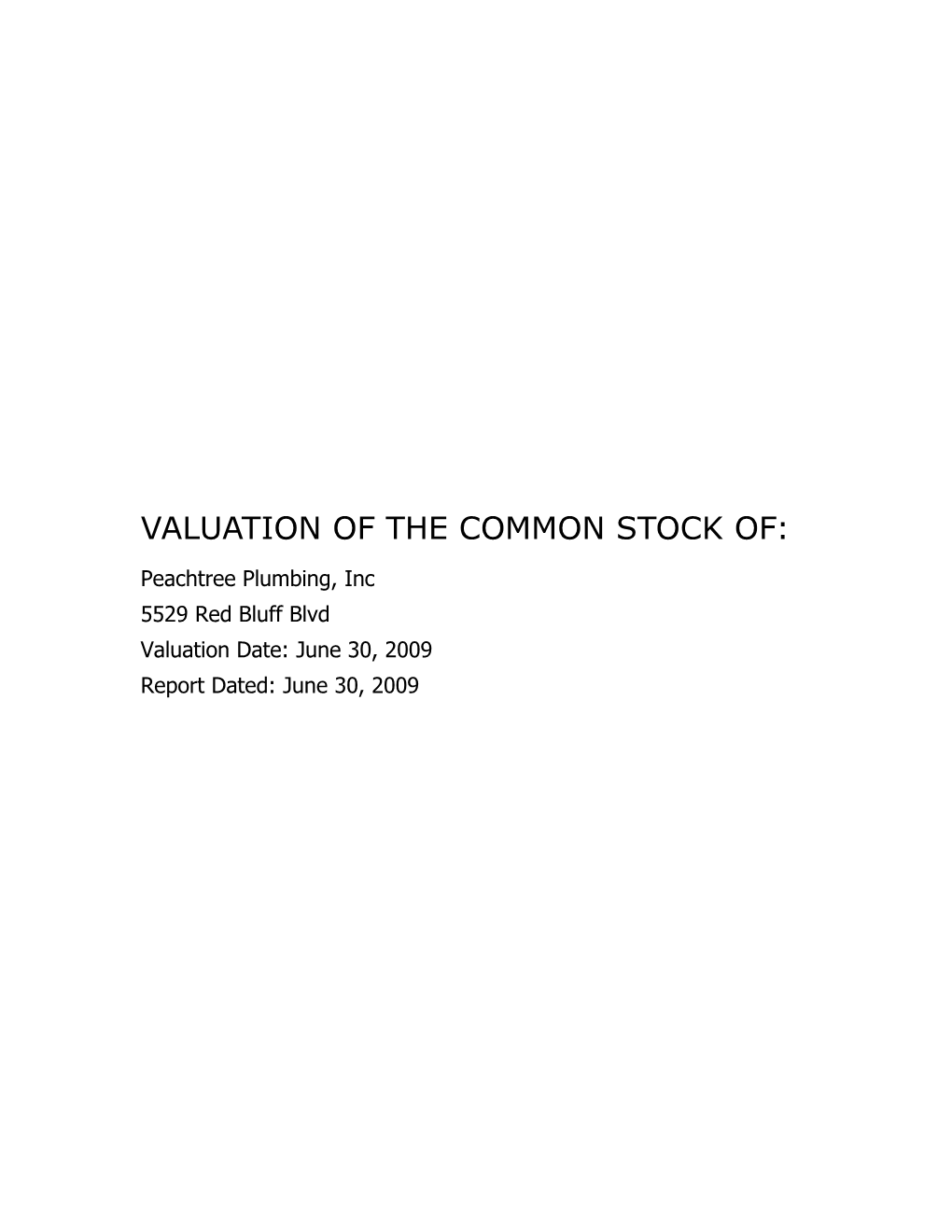 Valuation of the Common Stock Of