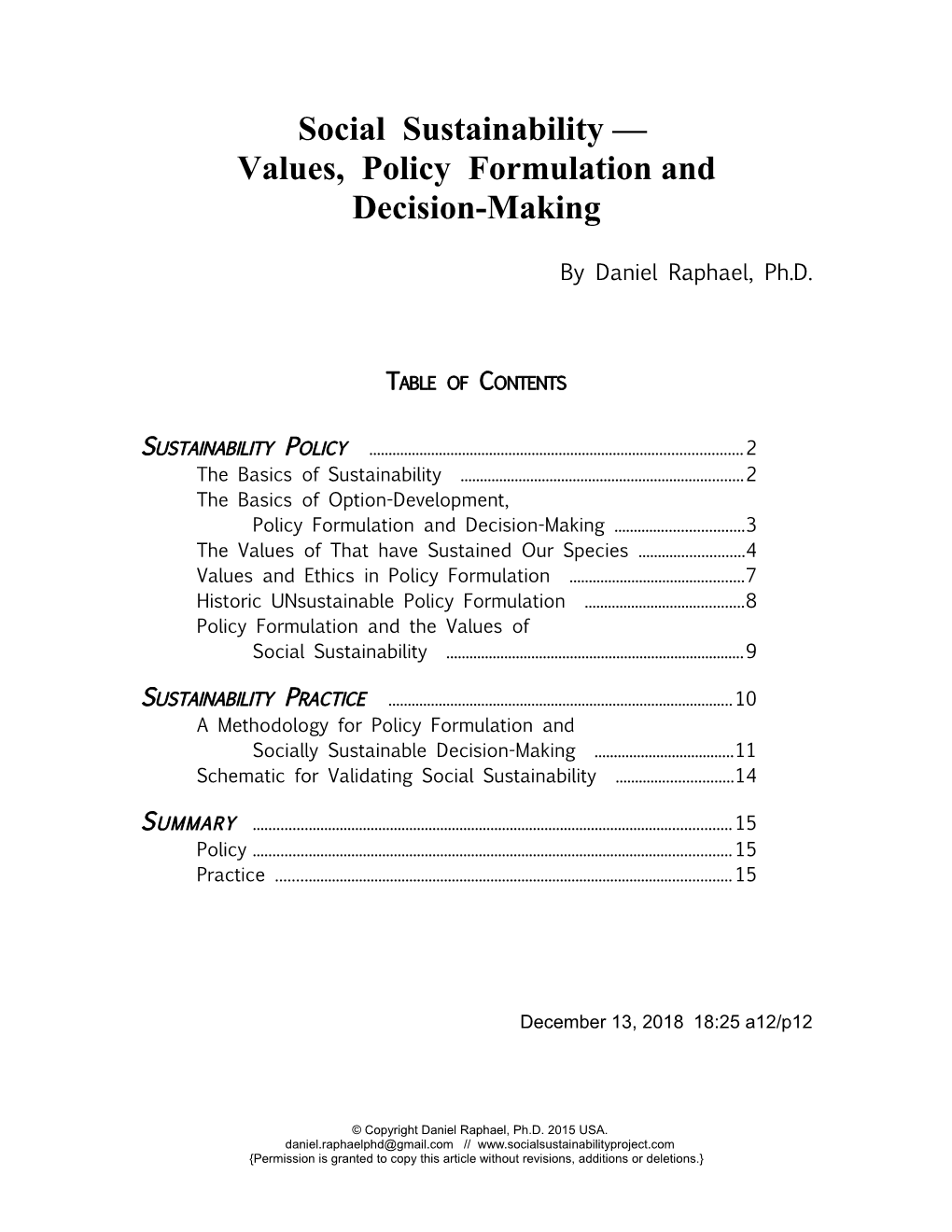 Values, Policy Formulation And