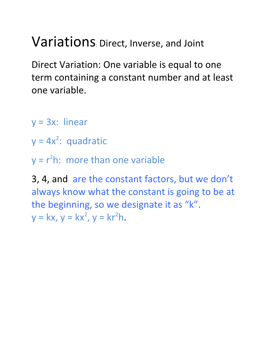 Variations: Direct, Inverse, and Joint