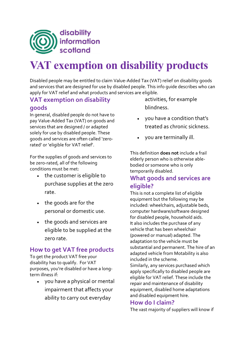 VAT Exemption on Disability Products