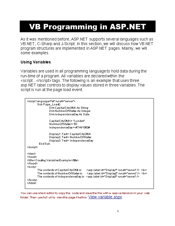 VB Programming in ASP.NET