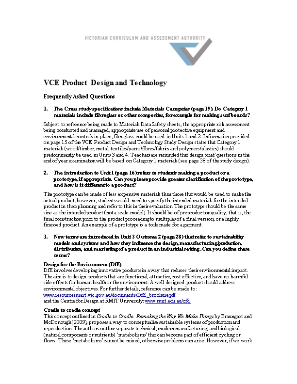 VCE Product Design and Technology