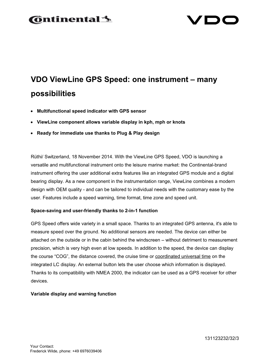 VDO Viewline GPS Speed: One Instrument Many Possibilities