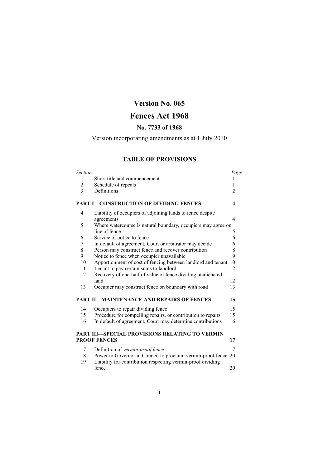 Version Incorporating Amendments As at 1 July 2010