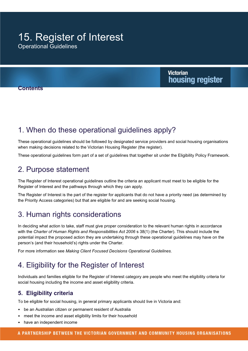 Victorian Housing Register: Register of Interest Operational Guidelines
