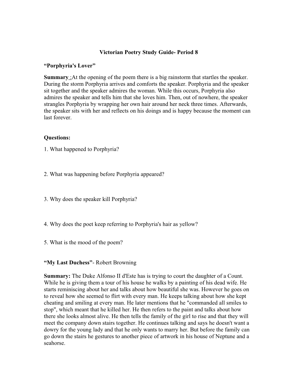 Victorian Poetry Study Guide- Period 8