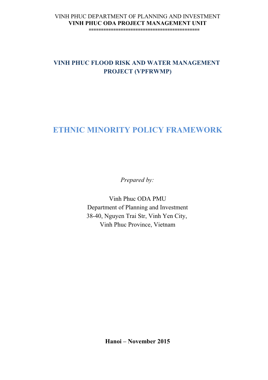 Vinh Phuc Flood Risk and Water Management