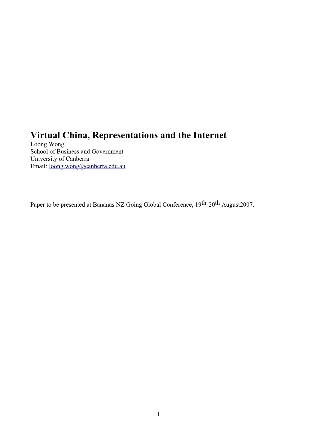Virtual China, Representations and the Internet