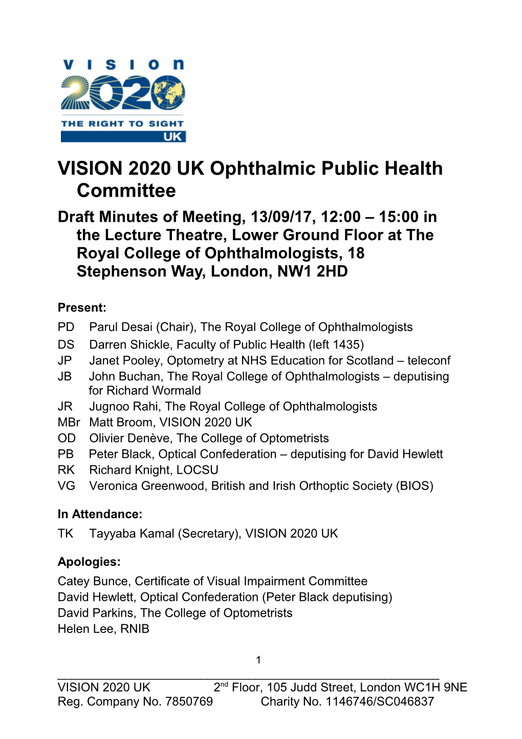 VISION 2020 UK Ophthalmic Public Health Committee