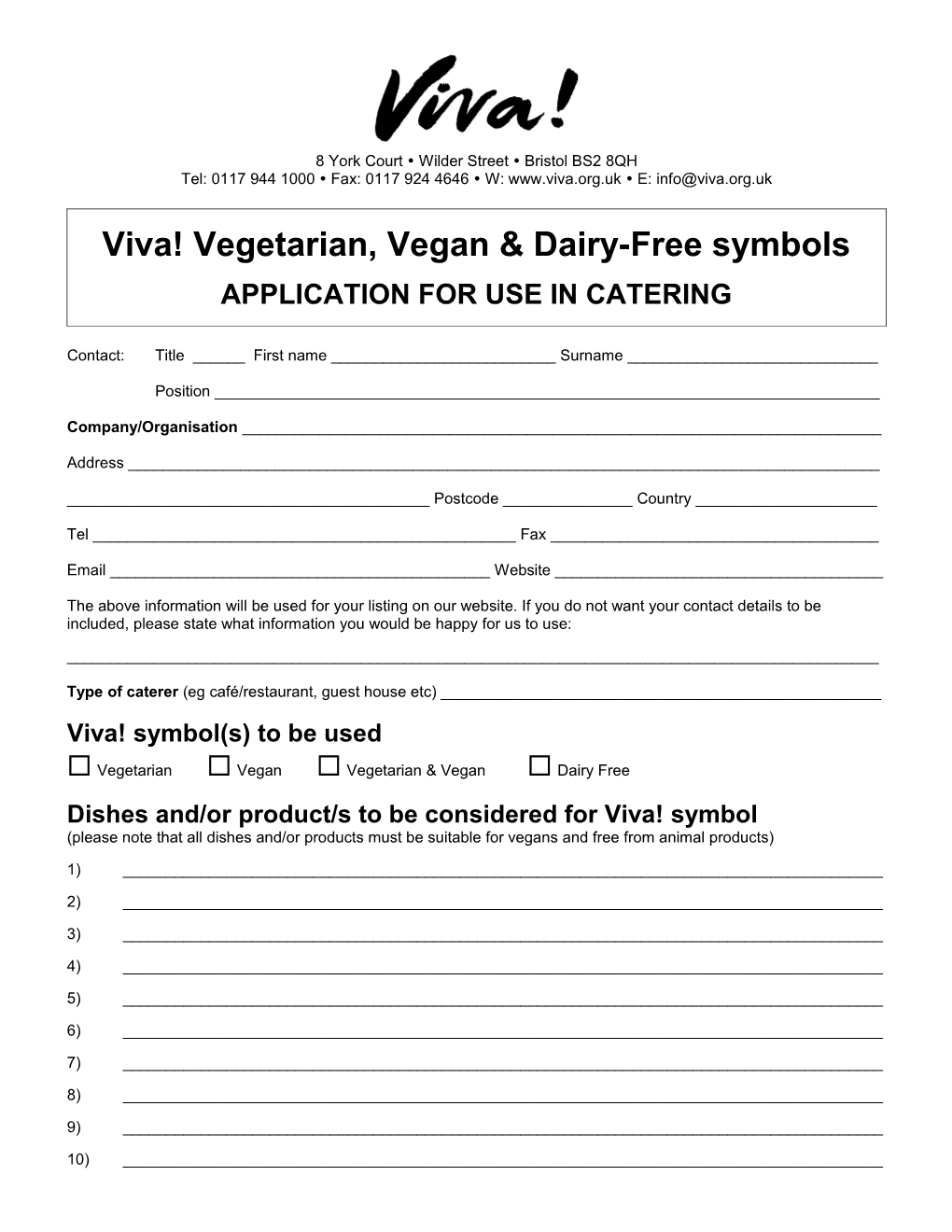 Viva! Vegetarian, Vegan & Dairy-Free Symbols