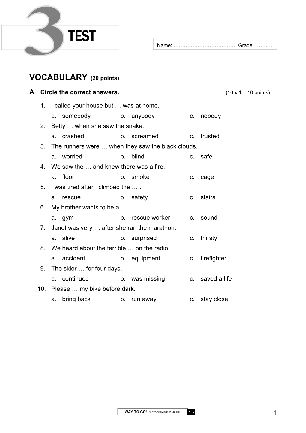 Vocabulary (20 Points)
