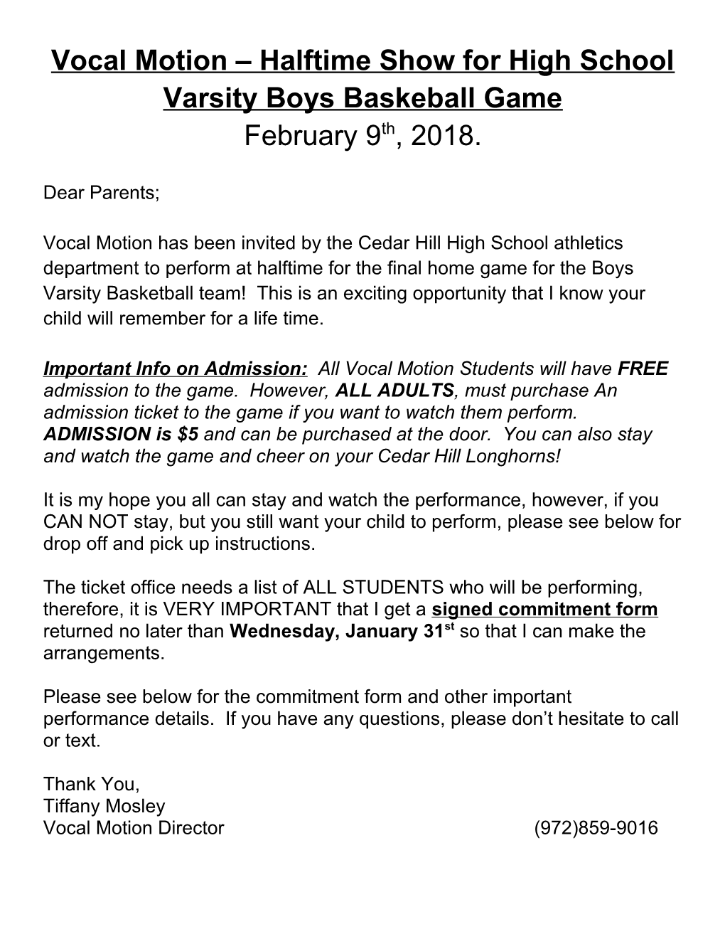 Vocal Motion Halftime Show for High School Varsity Boys Baskeball Game