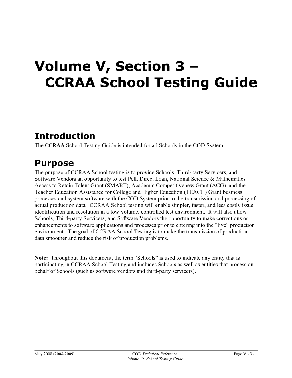 Volume V, Section 3 HERA School Testing Guide