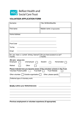 Volunteer Application Form for Belfast Trust -Generic(2)