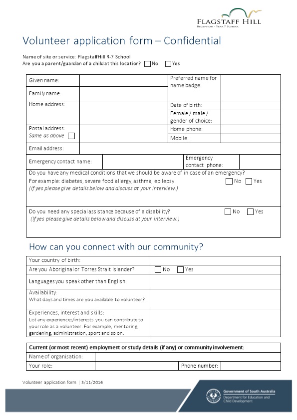 Volunteer Application Form Sample