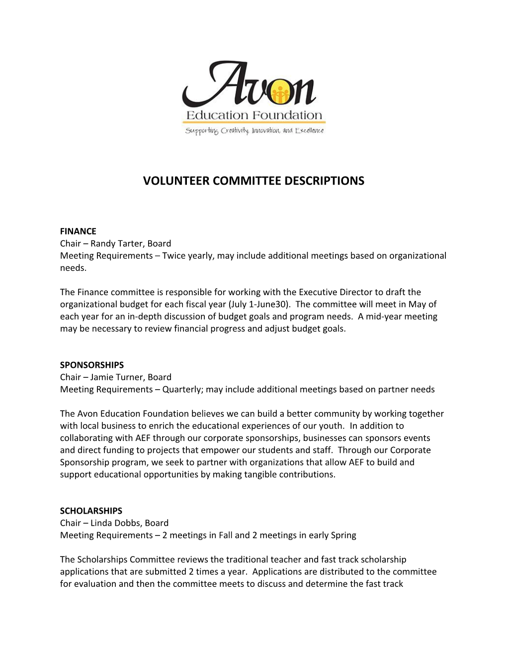 Volunteer Committee Descriptions