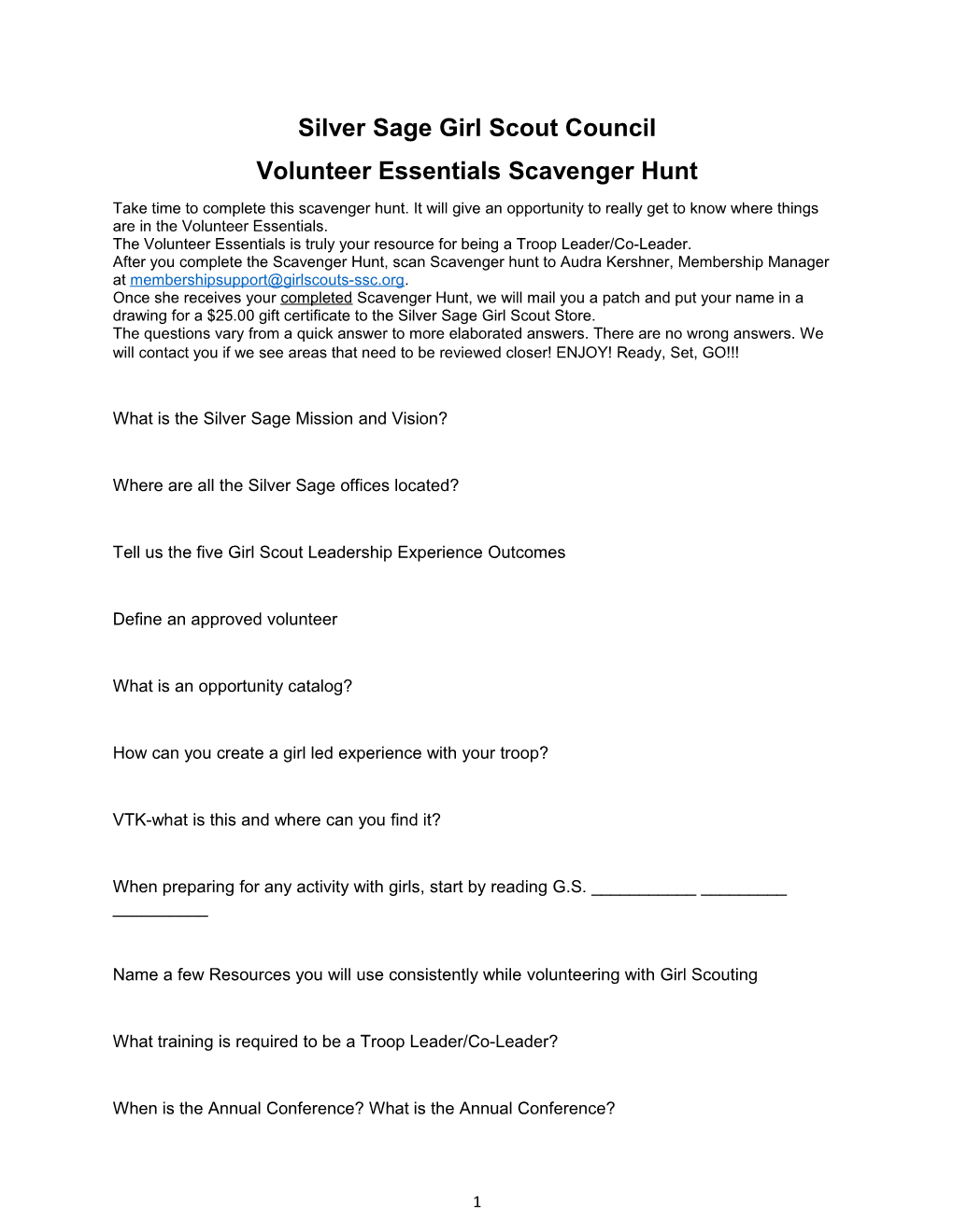 Volunteer Essentials Scavenger Hunt