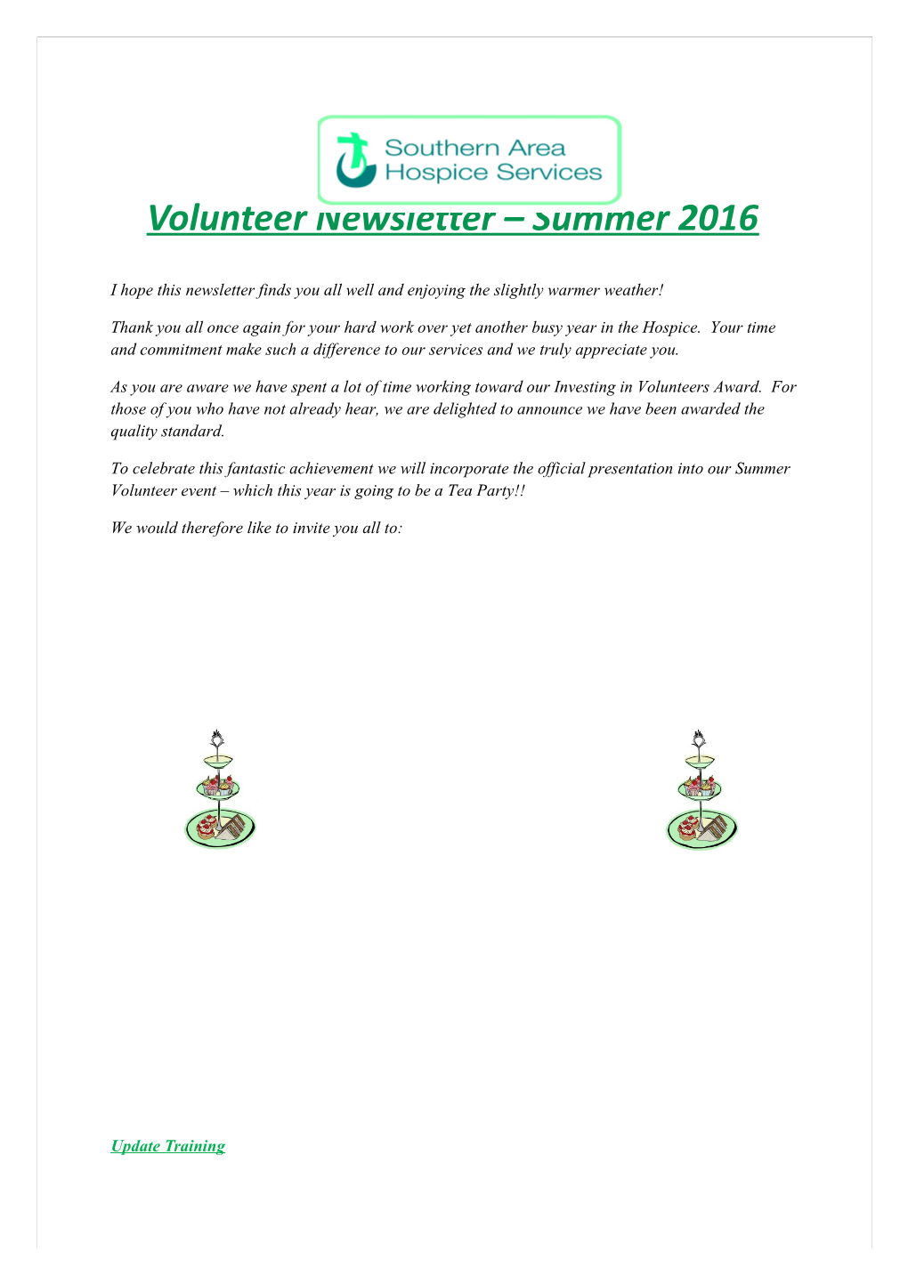 Volunteer Newsletter Summer 2016