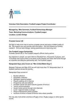 Volunteer Role Description: Football League Project Coordinator