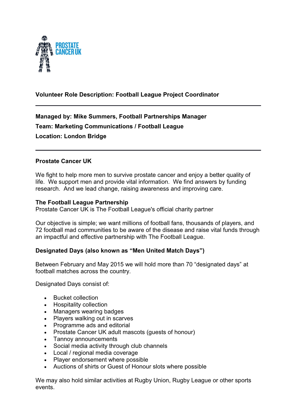 Volunteer Role Description: Football League Project Coordinator