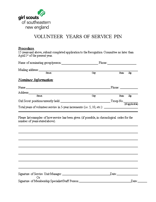 Volunteer Years of Service Pin