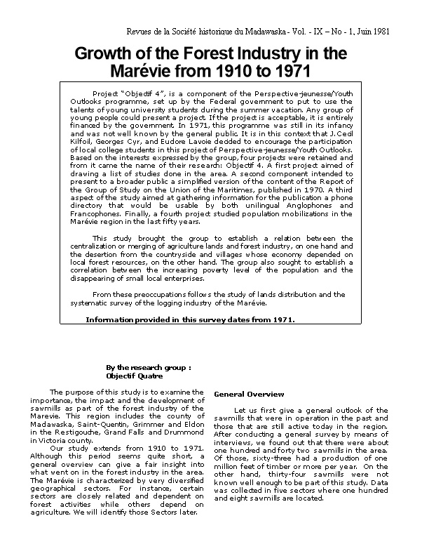 Évolution De L'industrie Forestière En Marévie Entre 1910-1971
