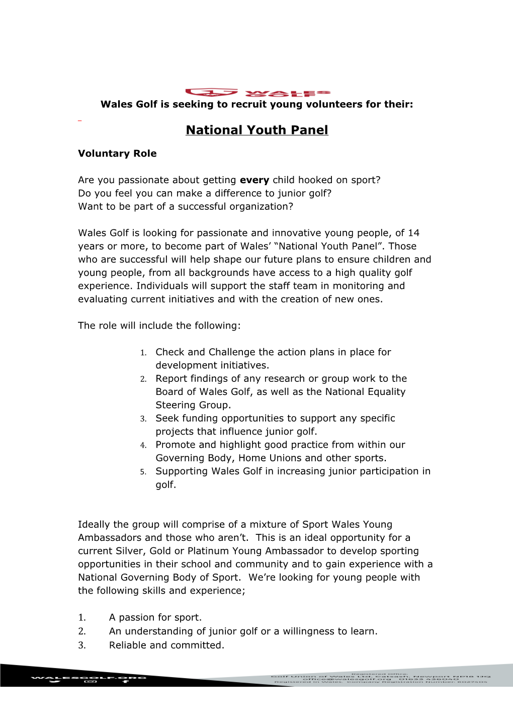 Wales Golf Is Seeking to Recruit Young Volunteers for Their