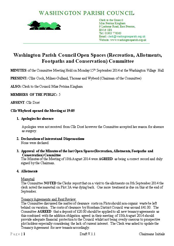 Washington Parish Council Open Spaces (Recreation, Allotments