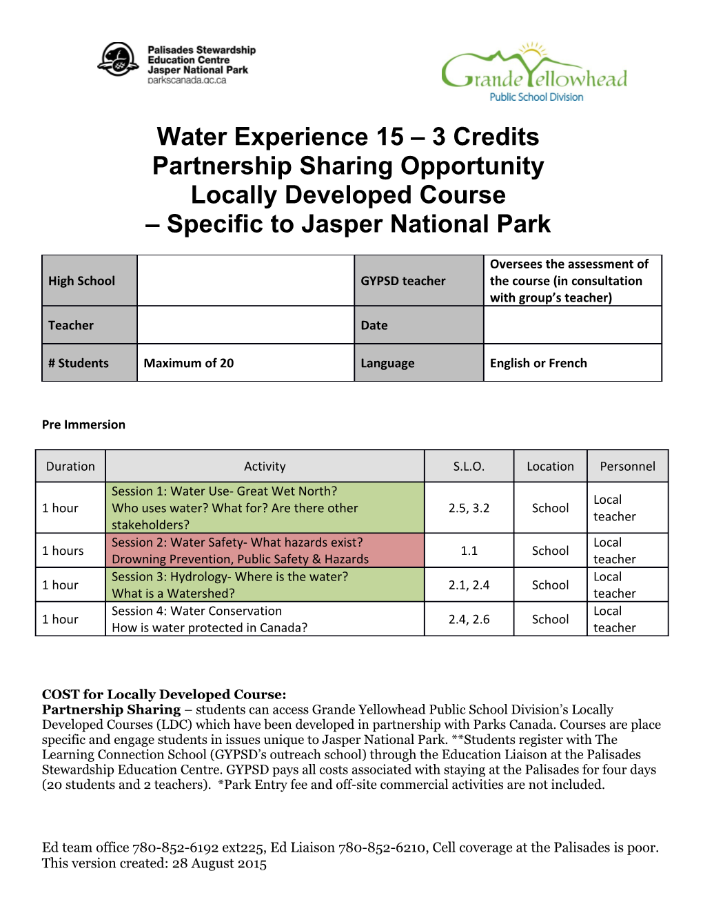 Water Experience 15 3 Credits
