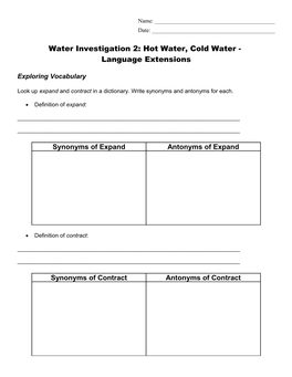 Water Investigation 1: Water Observations - Language Extensions