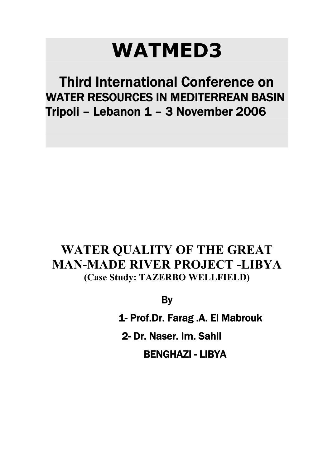 Water Qualty in the Tazerbo Wellfield, Libya