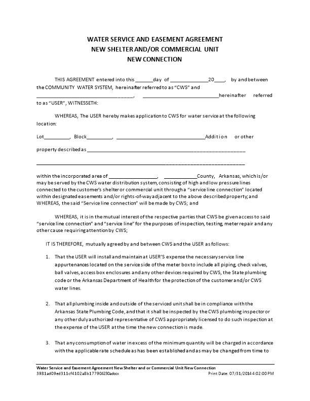 Water Service and Easement Agreement