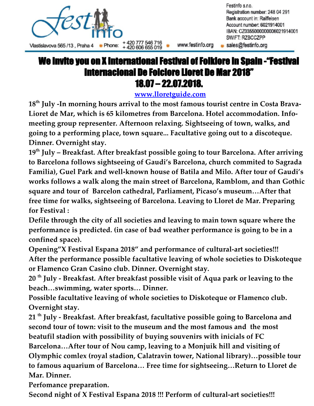 We Invite You on Xinternational Festival of Folklore in Spain- Festival Internacional