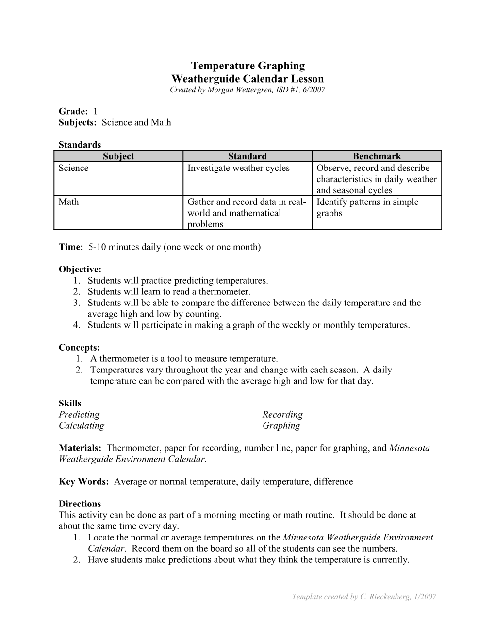 Weatherguide Calendar Lesson Template Docest