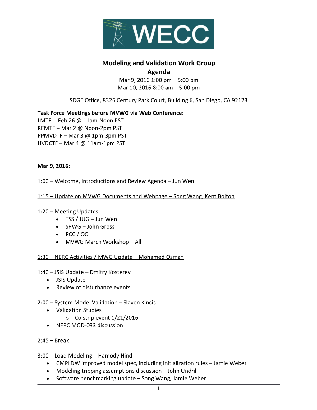 WECC MVWG 2016-3 Meeting Agenda V1.0