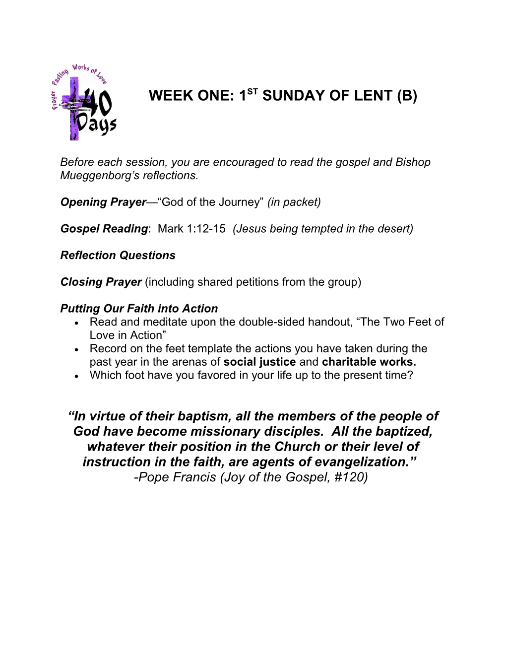 Week One: 1St Sunday of Lent (B)