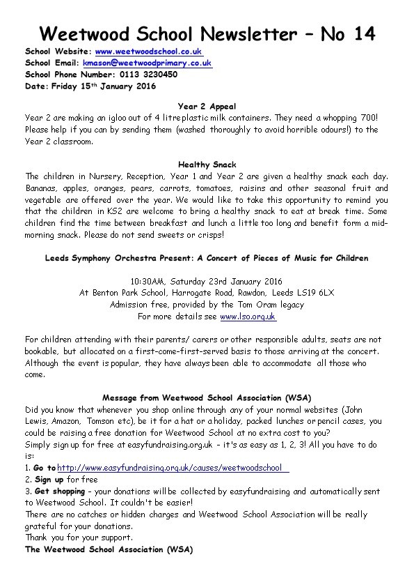 Weetwood School Newsletter No 14