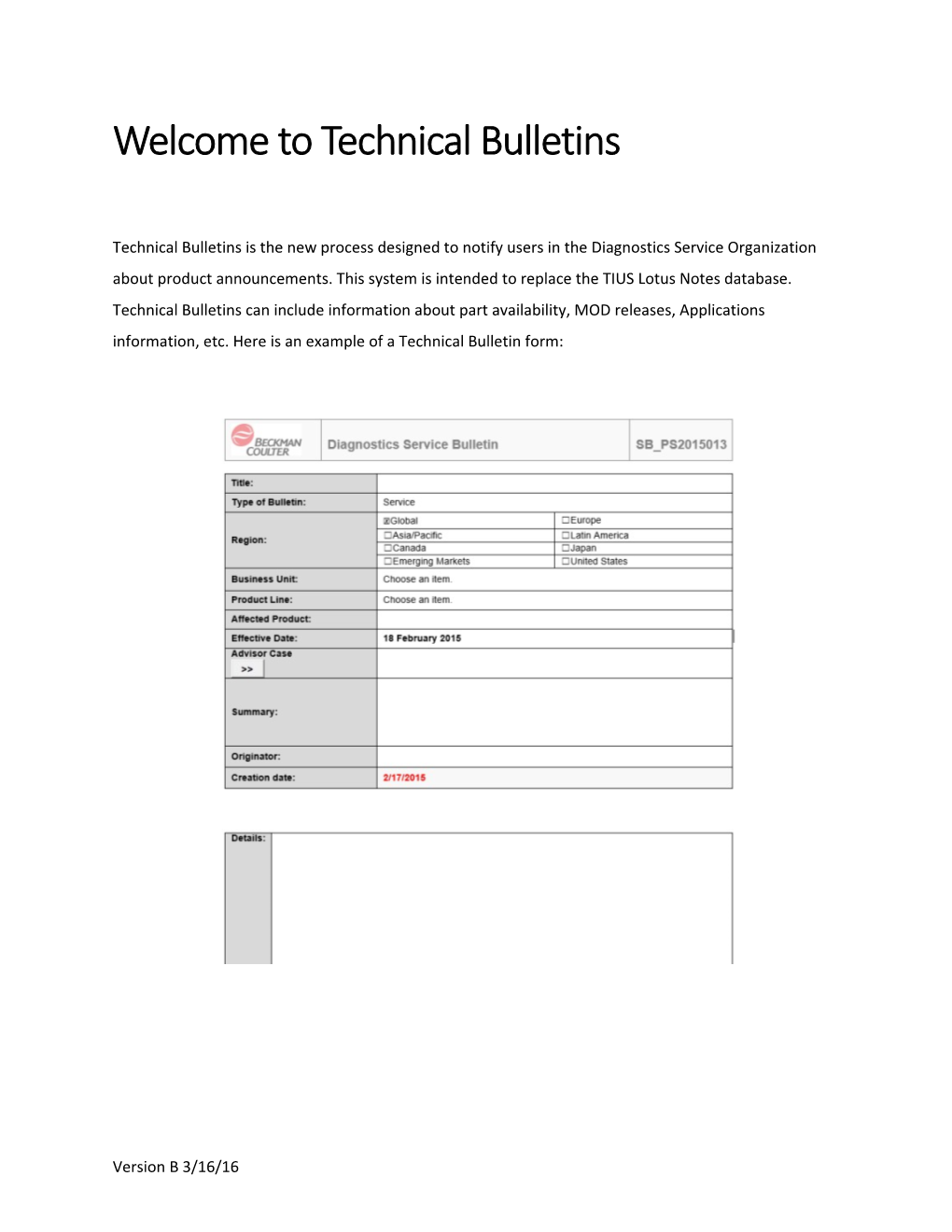 Welcome to Technical Bulletins