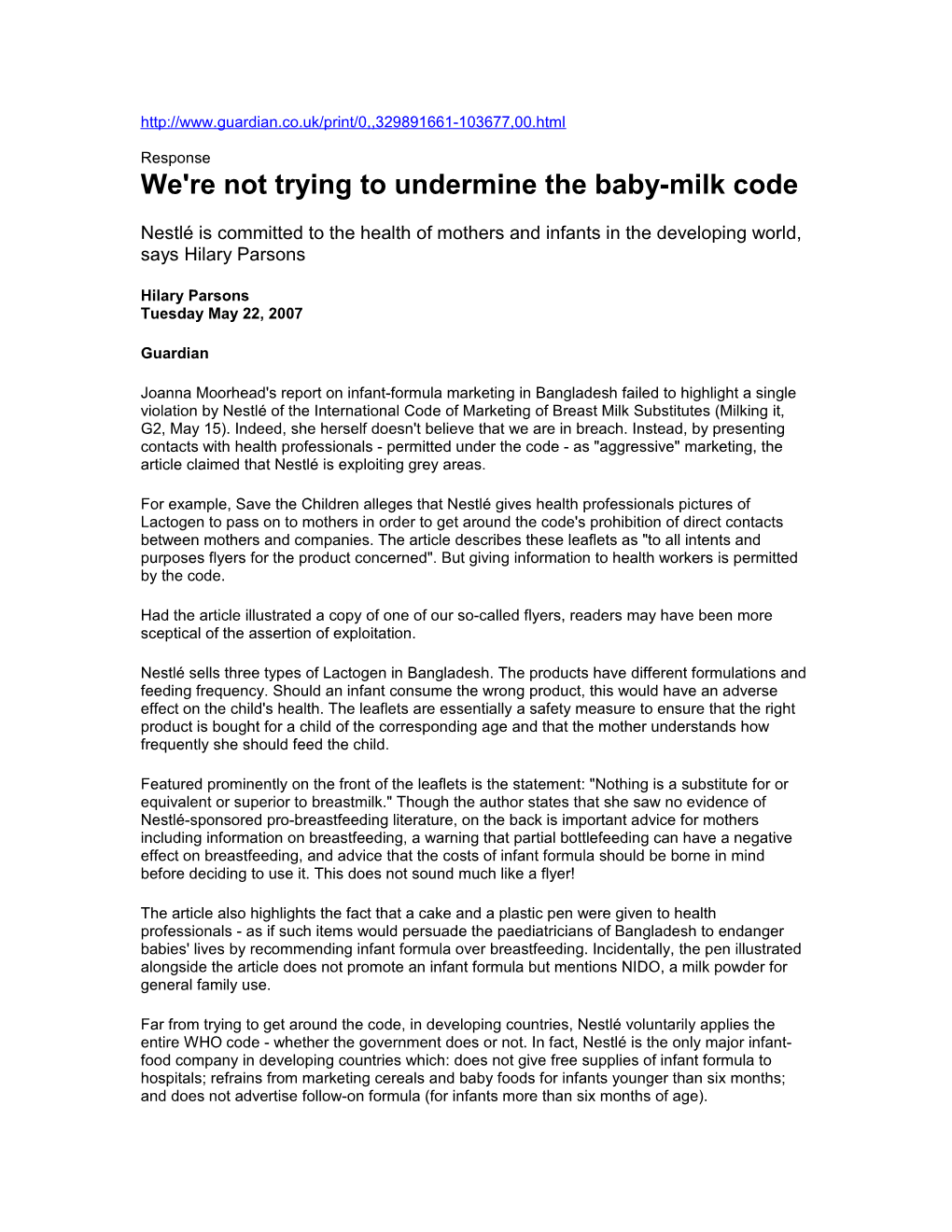 We're Not Trying to Undermine the Baby-Milk Code