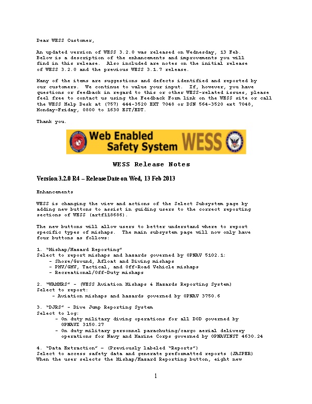 WESS Release Notes 3.2.0.R4