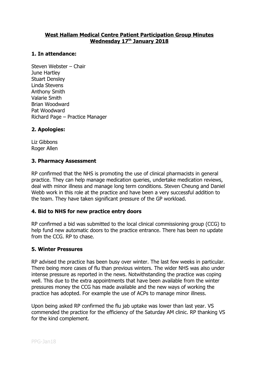 West Hallam Medical Centre Patient Participation Group Minutes