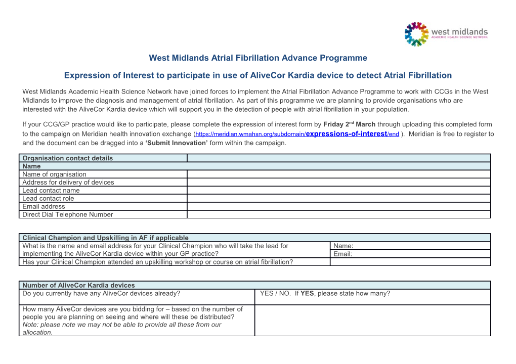 West Midlands Atrial Fibrillation Advance Programme