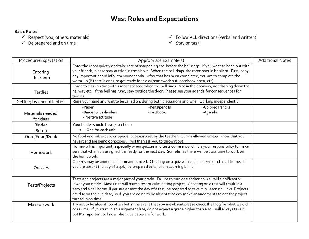 West Rules and Expectations