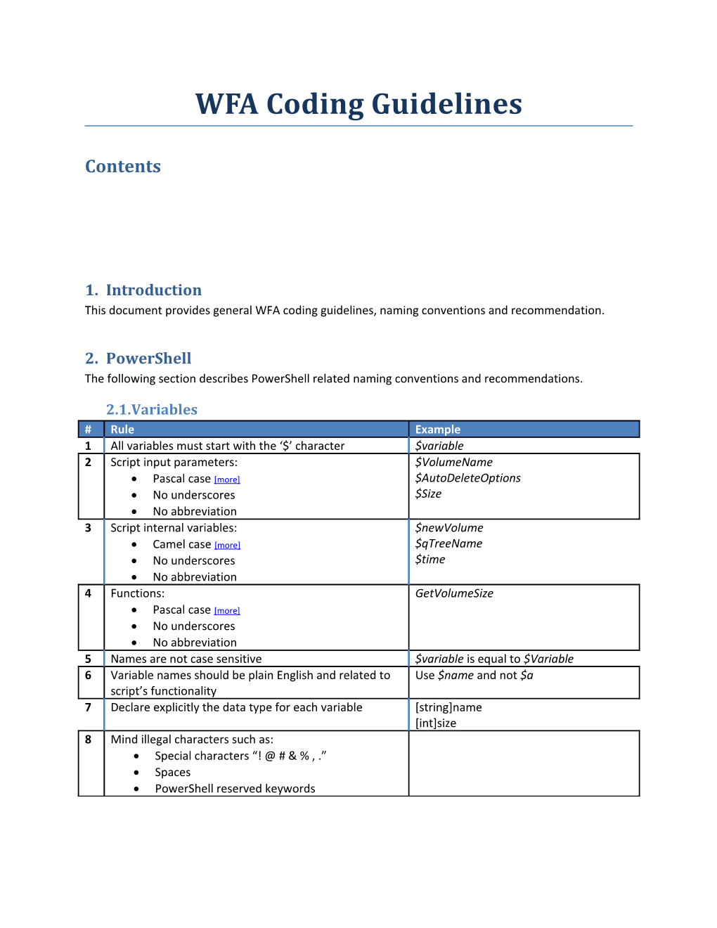 WFA Coding Guidelines