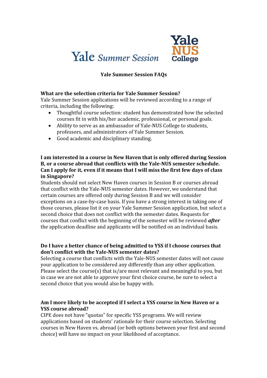 What Are the Selection Criteria for Yale Summer Session?