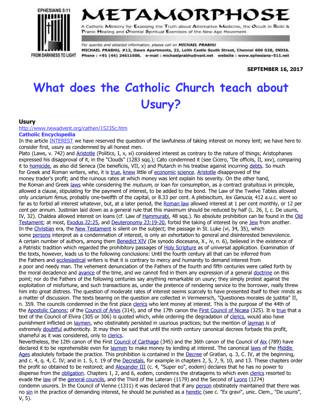 What Does the Catholic Church Teach About Usury?