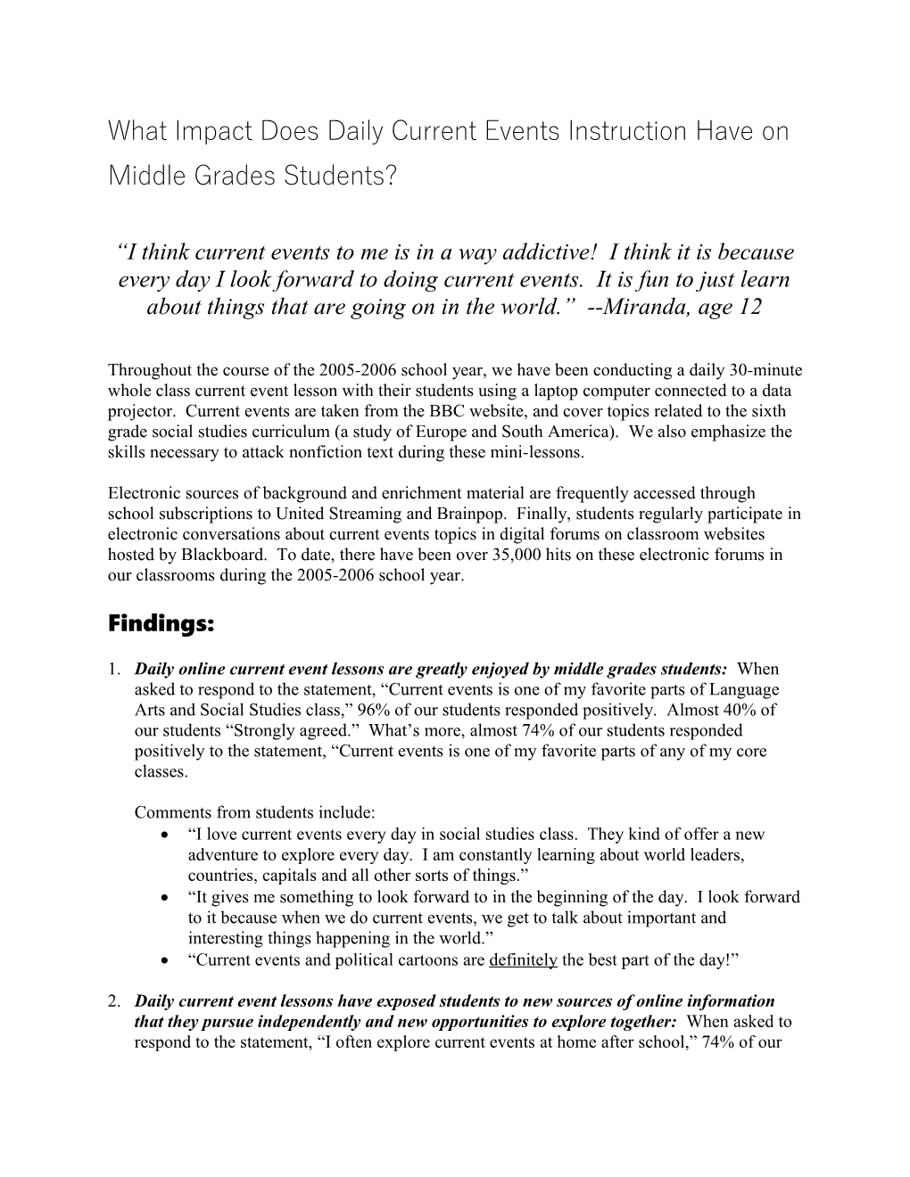 What Impact Does Daily Current Events Instruction Have on Middle Grades Students