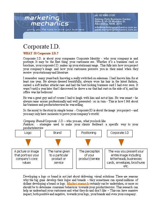WHAT IS Corporate I.D.?